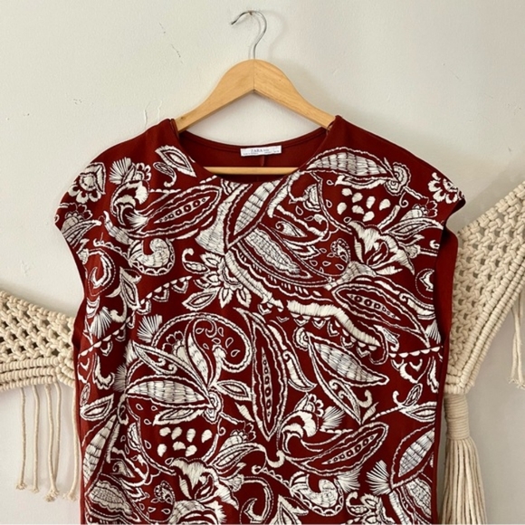 Zara Bloggers Favorite Burnt Brick Red Paisley Print Boxy Tunic Dress - Picture 8 of 12